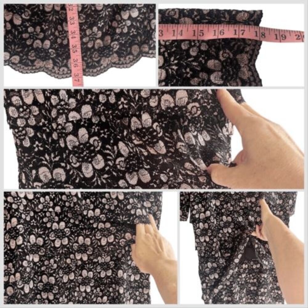 Tahari ASL Black Pink Lace Sheath Dress Asymmetrical Tier Sz 12 NWT - Picture 9 of 12